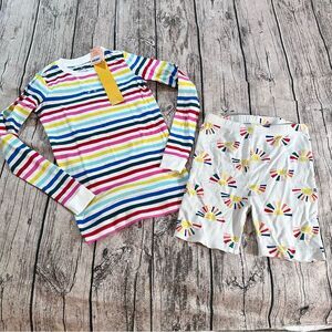 Mismatched Rainbow PJs: Hanna Andersson Organic Shorts, NWT Primary Top Size 10